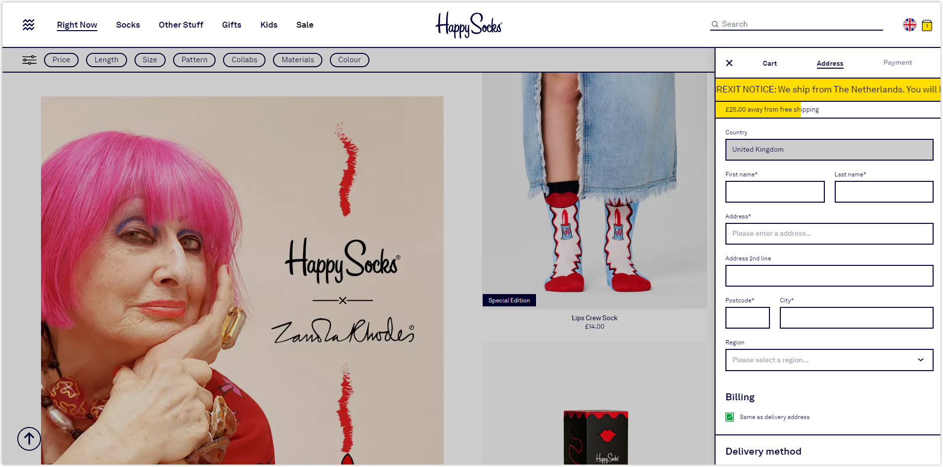 happy socks checkout page