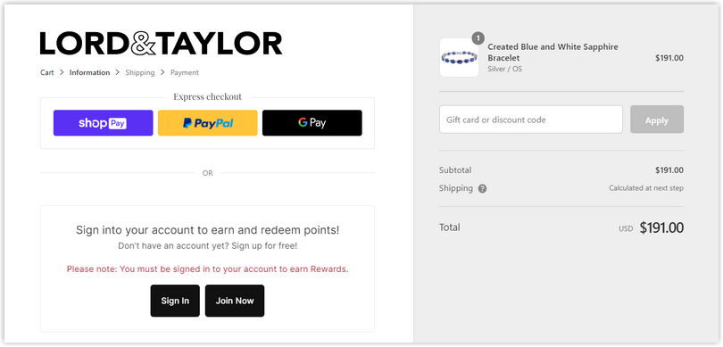 lord & taylor checkout page design