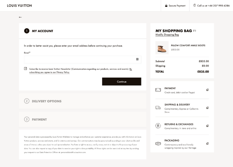 Louis Vuitton Checkout  Product Page: E-Commerce Interface Design