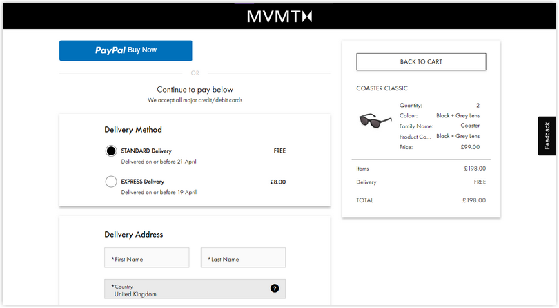 MVMT checkout page design