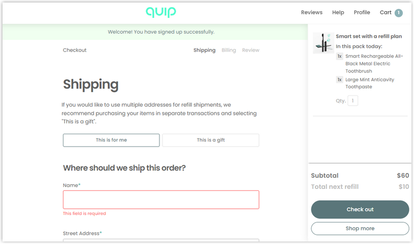 quip checkout page design