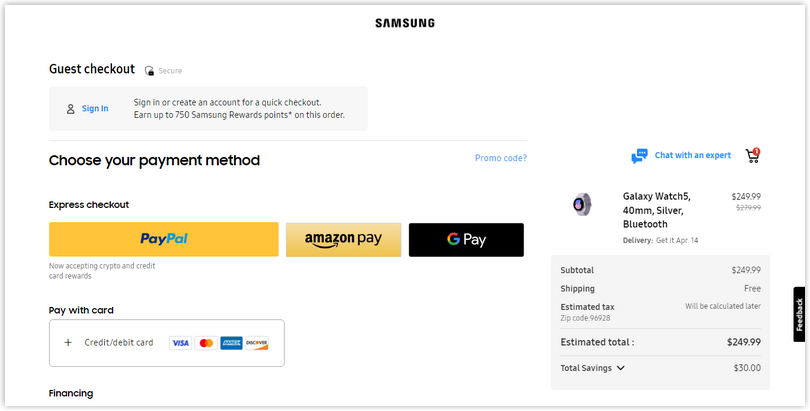 samsung checkout page design