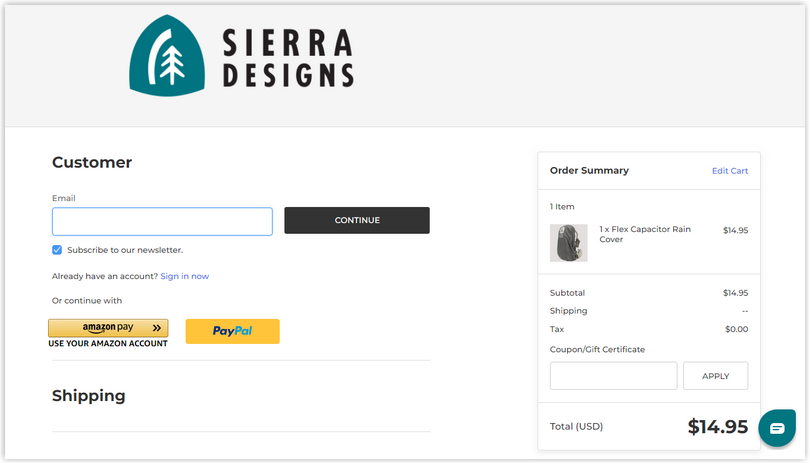 sierra checkout page design