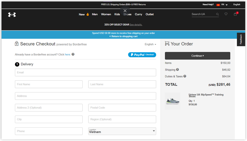under armour checkout page design
