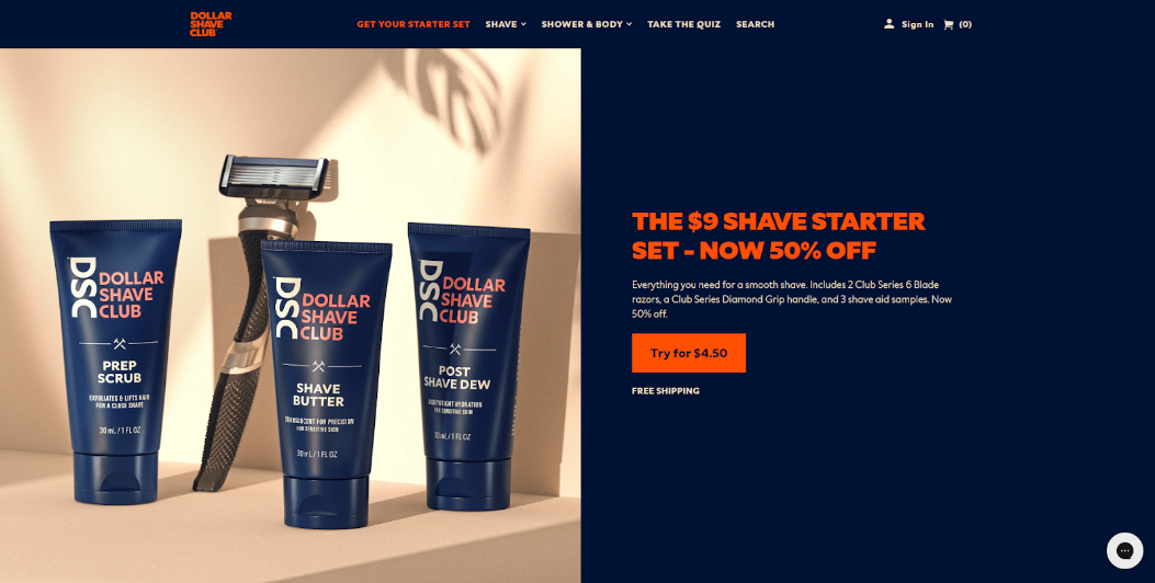 Subscription landing page - US Dollarshaveclub example