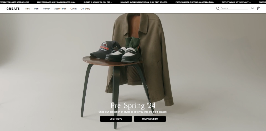 Greats landing page