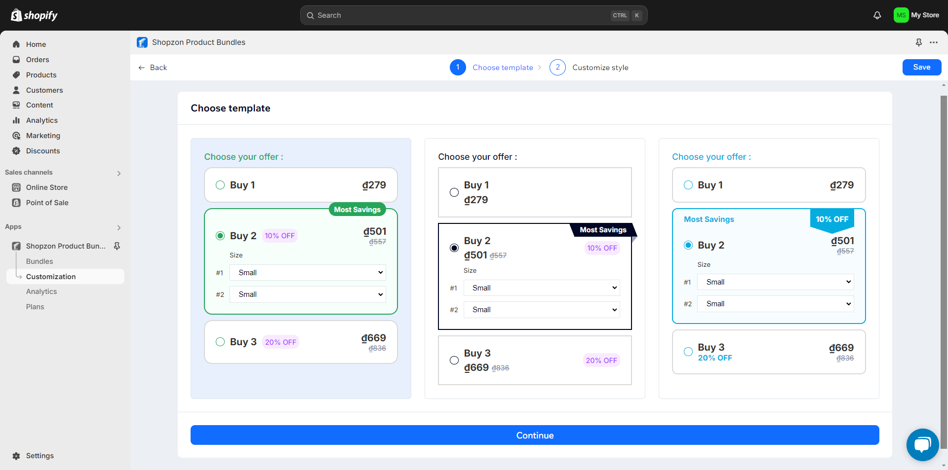 Choose template to customize