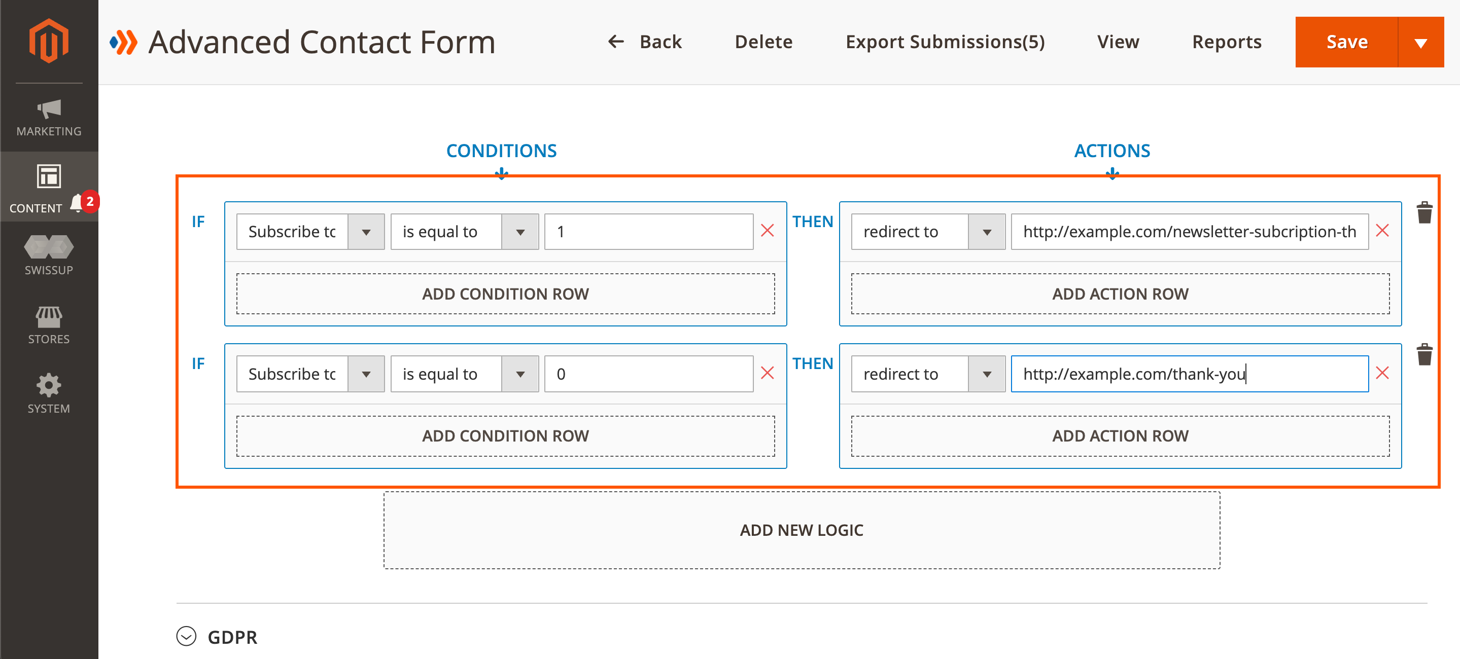 Conditions for subscribe field