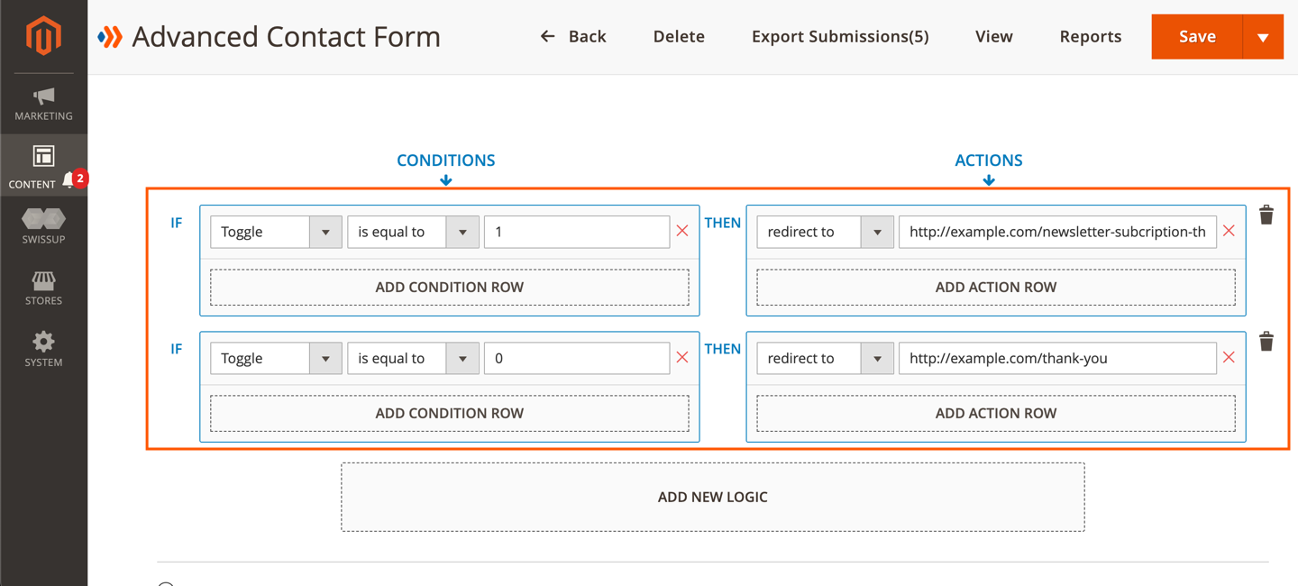 Conditions for toggle field