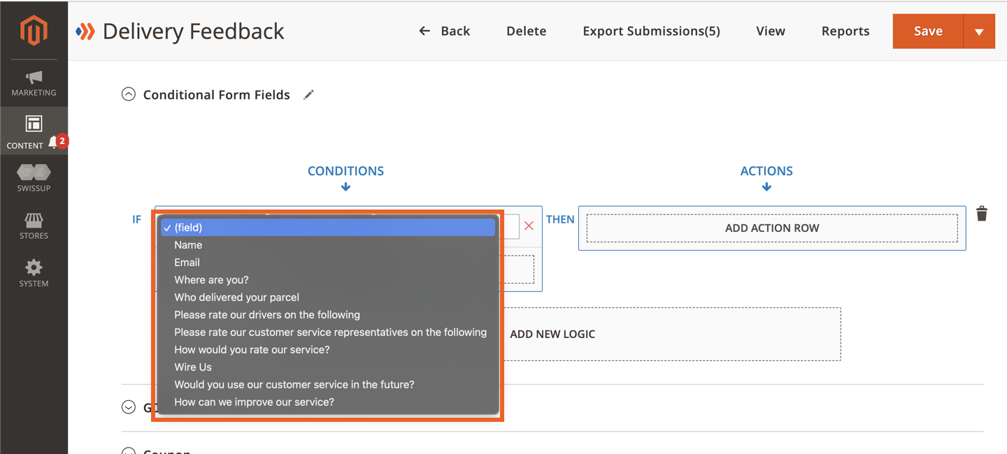 Select fields in conditions