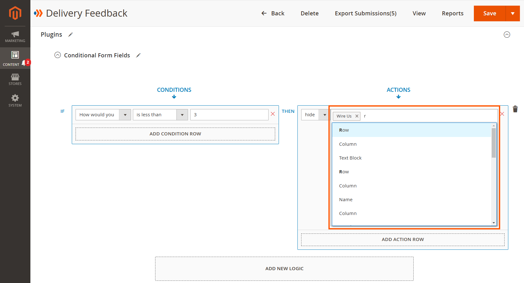 Select a form field to hide