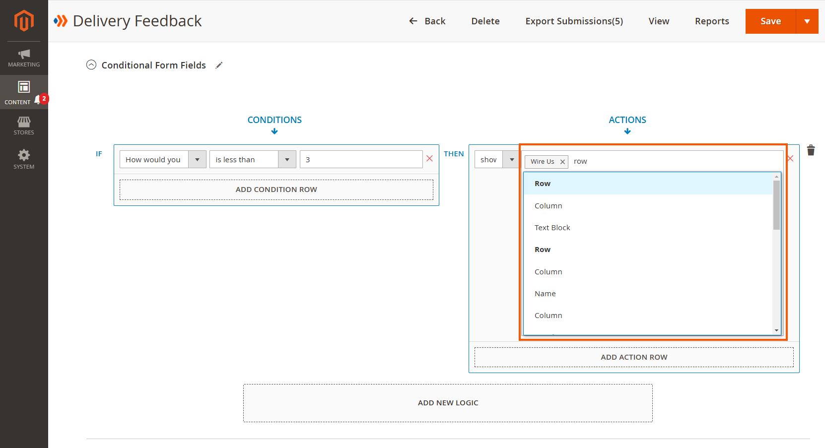 Select form fields to show