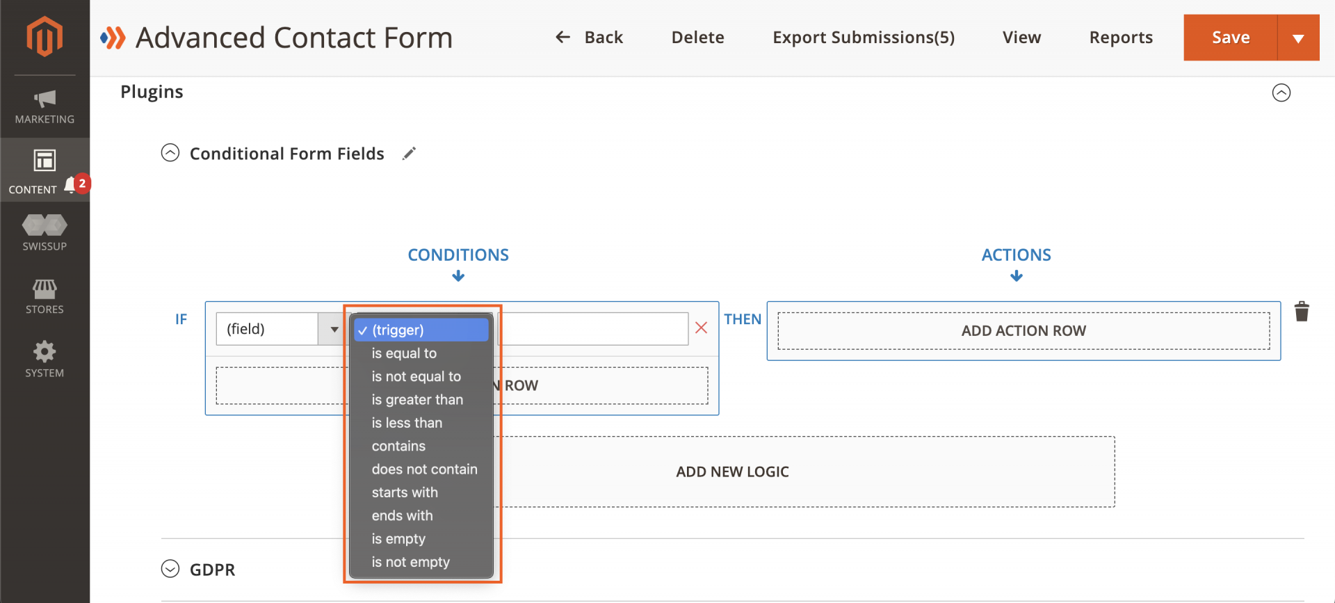 Select trigger actions in conditions