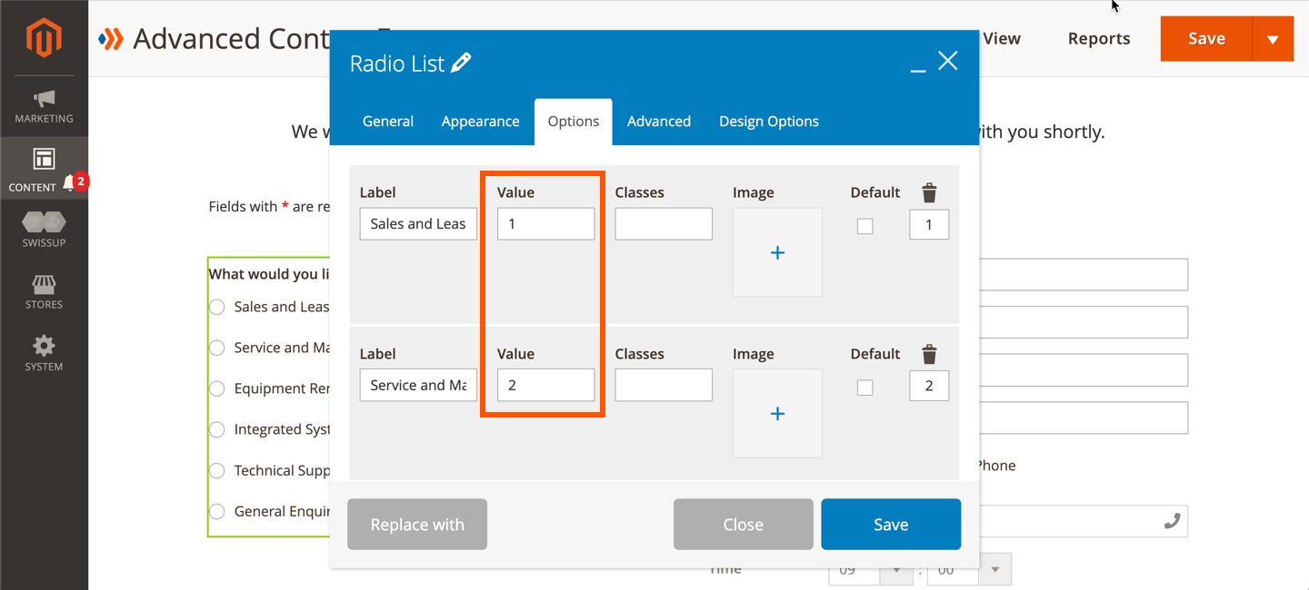 Values for multiple choice fields